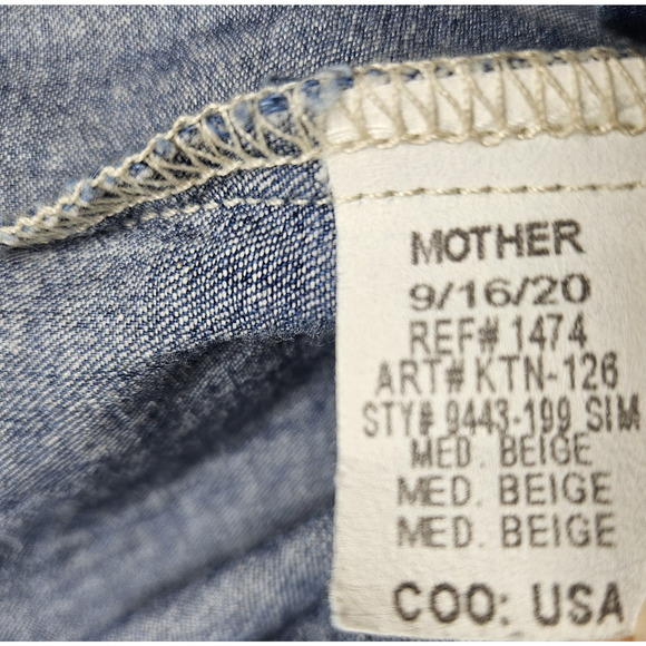 Mother Denim Gatherer Popover Mini Dress Chambray Simple Thing Cottage Womens M - Picture 12 of 16